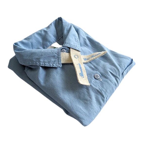 Vtg 90s/Y2K GIRL SCOUT Brownie Uniform Blue Shirt w/ Cream Snap Tie Girls Sz 12 - Picture 7 of 7